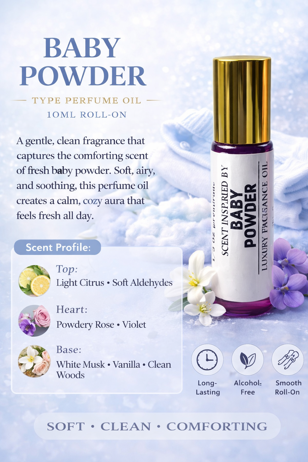 Baby powder Perfume Oil 10mL Roll-On | Sweet Warm Vanilla (Copy)