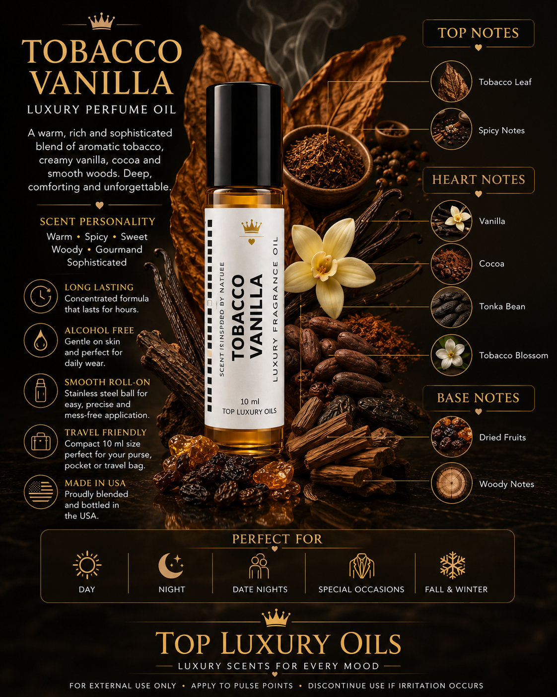 Tobacco Vanilla PERFUME Oil – Warm, Spiced, and Sumptuously Addictive