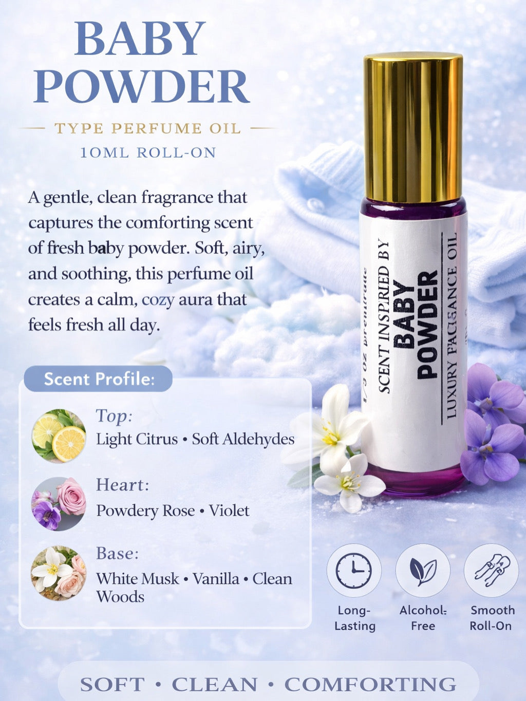 Baby powder Perfume Oil 10mL Roll-On | Sweet Warm Vanilla (Copy)