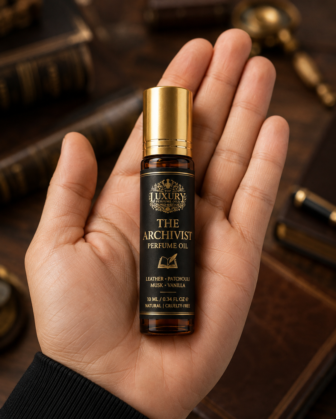 The Archivist Leather & Patchouli Perfume Oil – 10 mL Roll-On
