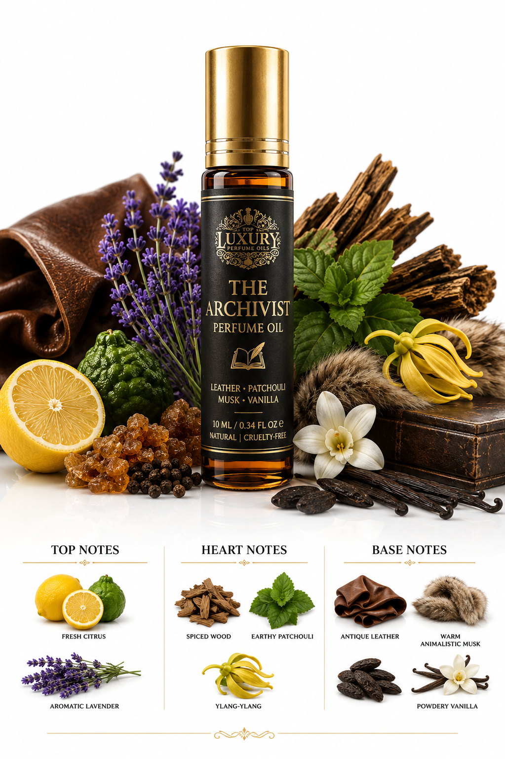 The Archivist Leather & Patchouli Perfume Oil – 10 mL Roll-On