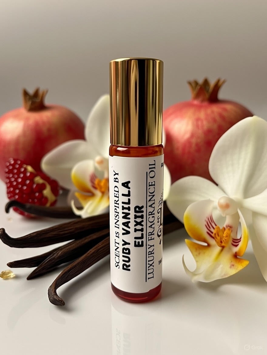 Ruby Vanilla Elixir Perfume Oil - 10ml Jewel-Toned Pomegranate Musk Indulgence, Handcrafted Gourmand