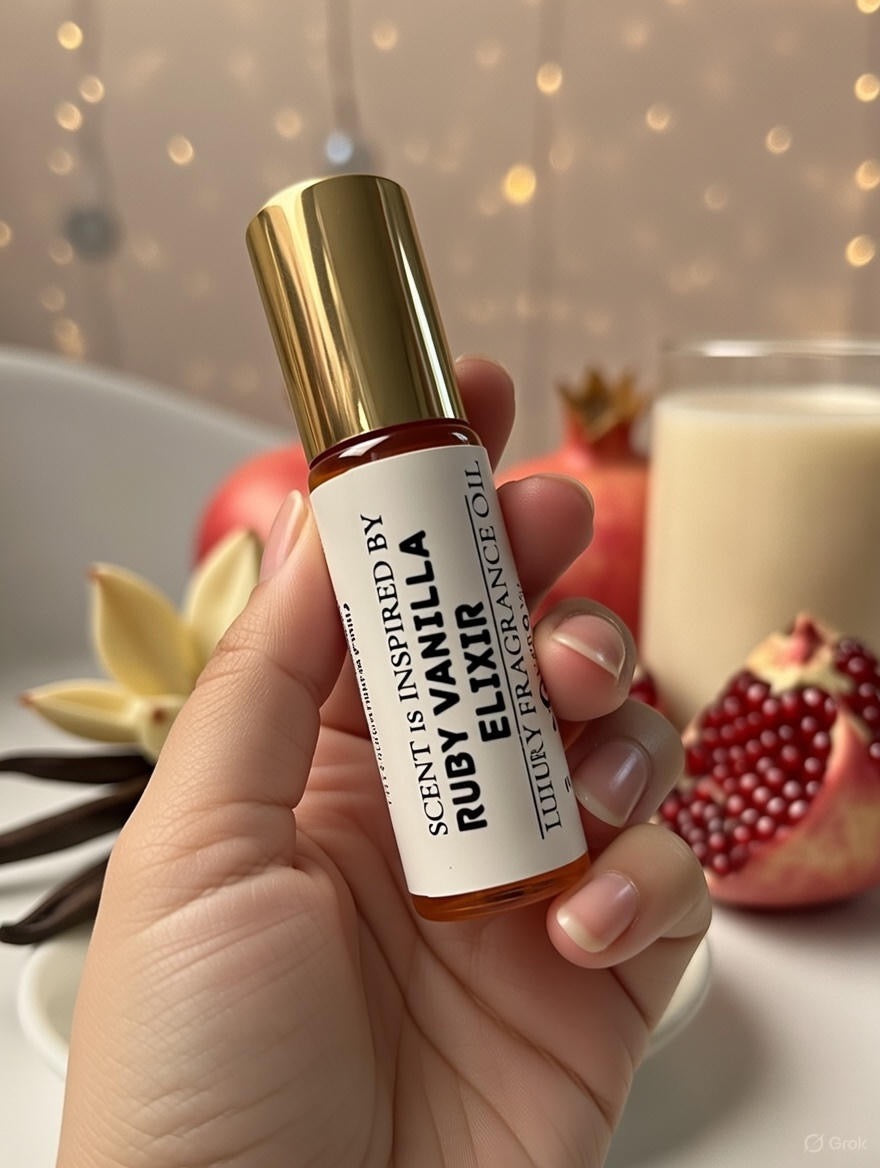 Ruby Vanilla Elixir Perfume Oil - 10ml Jewel-Toned Pomegranate Musk Indulgence, Handcrafted Gourmand