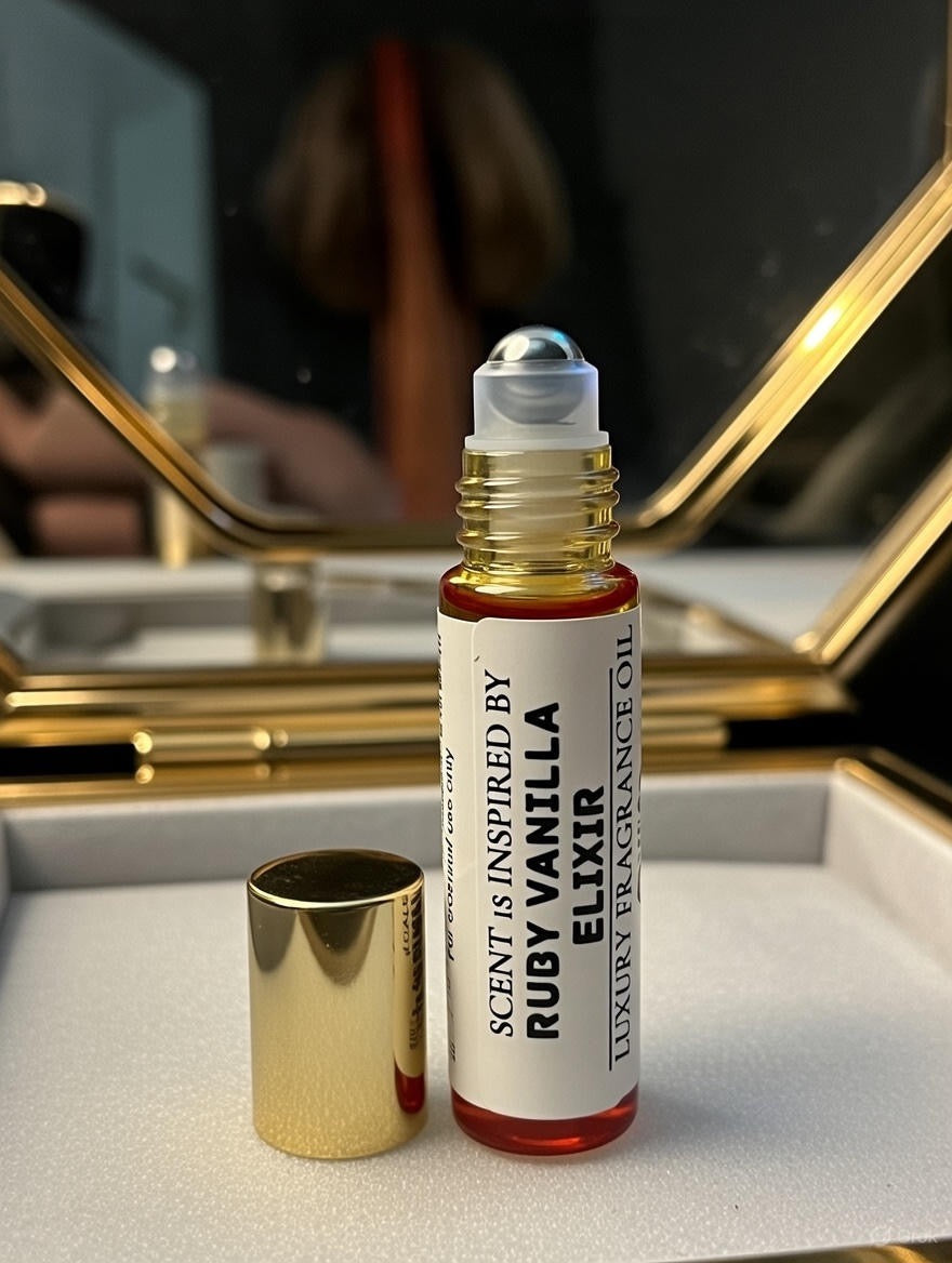 Ruby Vanilla Elixir Perfume Oil - 10ml Jewel-Toned Pomegranate Musk Indulgence, Handcrafted Gourmand