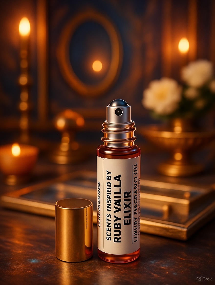 Ruby Vanilla Elixir Perfume Oil - 10ml Jewel-Toned Pomegranate Musk Indulgence, Handcrafted Gourmand