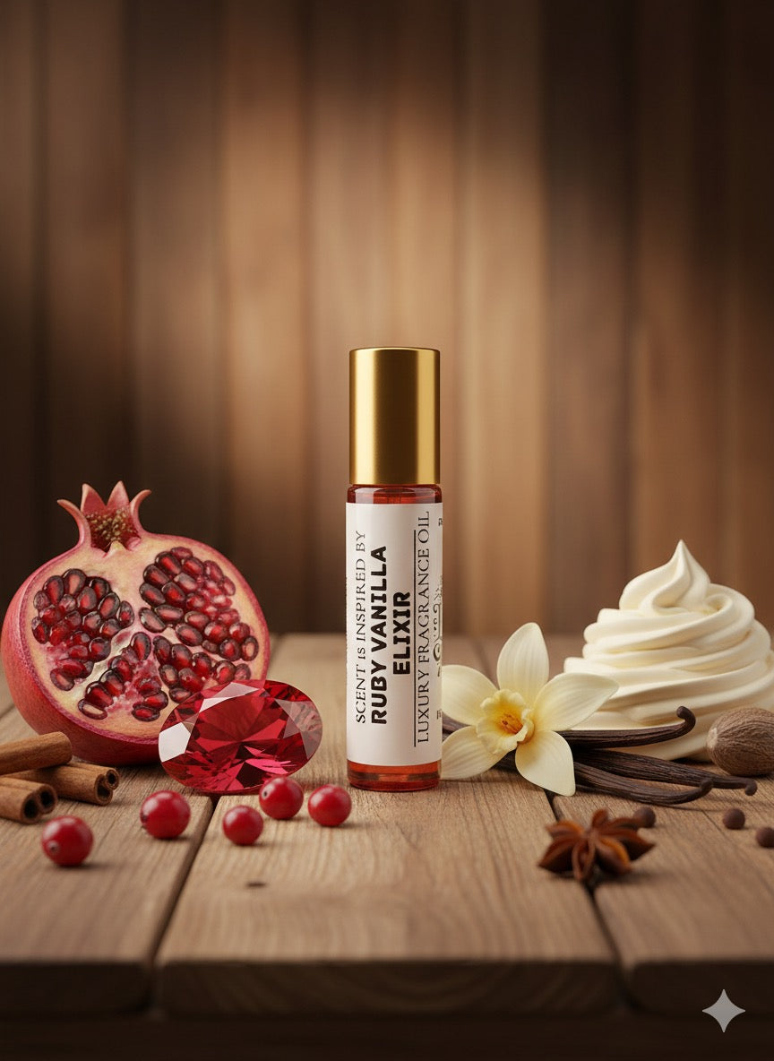 Ruby Vanilla Elixir Perfume Oil - 10ml Jewel-Toned Pomegranate Musk Indulgence, Handcrafted Gourmand